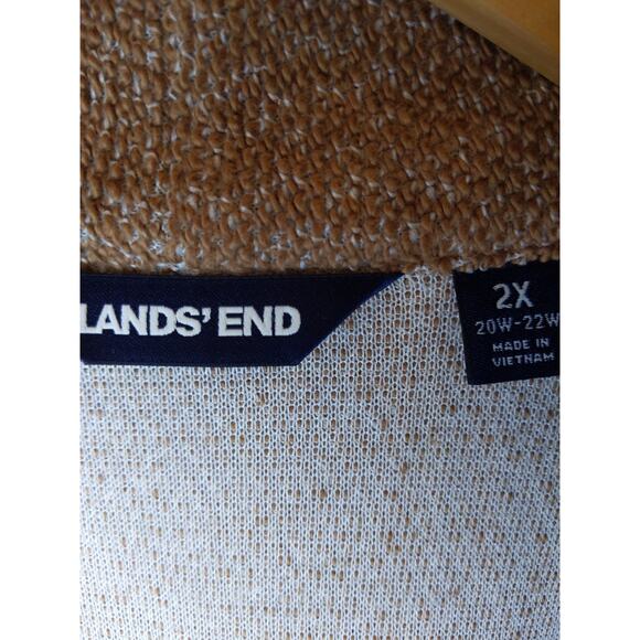 LANDS END Women's Brown Heathered Open Front Cardigan 2X Cotton Blend Pockets - Picture 3 of 8